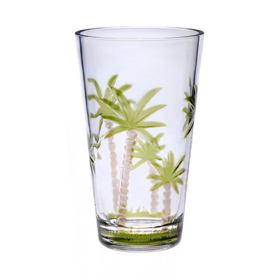 Palm Tree Design Acrylic Glasses Drinking Set Of 4 Hi Ball (20Oz), Plastic Drinking Glasses, BPA Free Cocktail Glasses, Drinkware Set, Plastic Water Tumblers