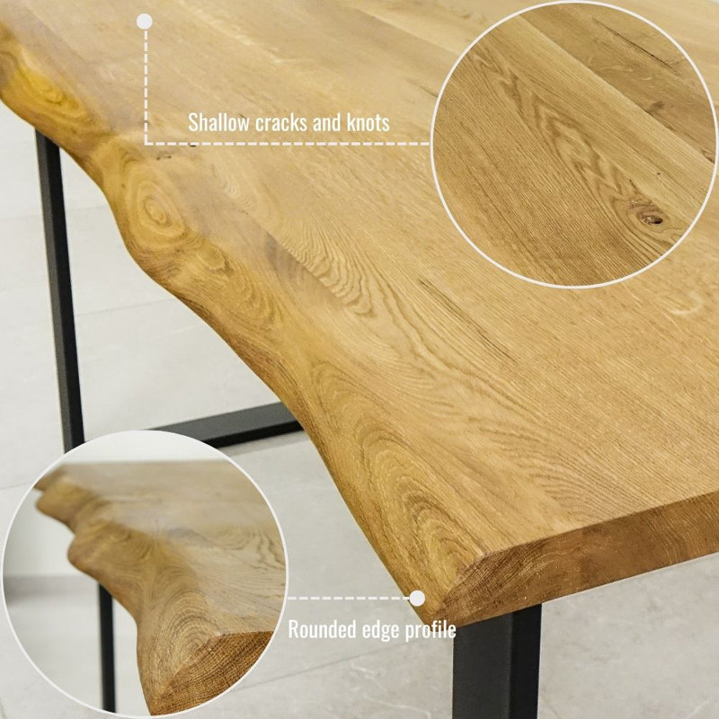 Nix Oak Unfinished Solid Wood Top Metal Base Dining Table, Natural Oil, H75 x L180 x W90cm