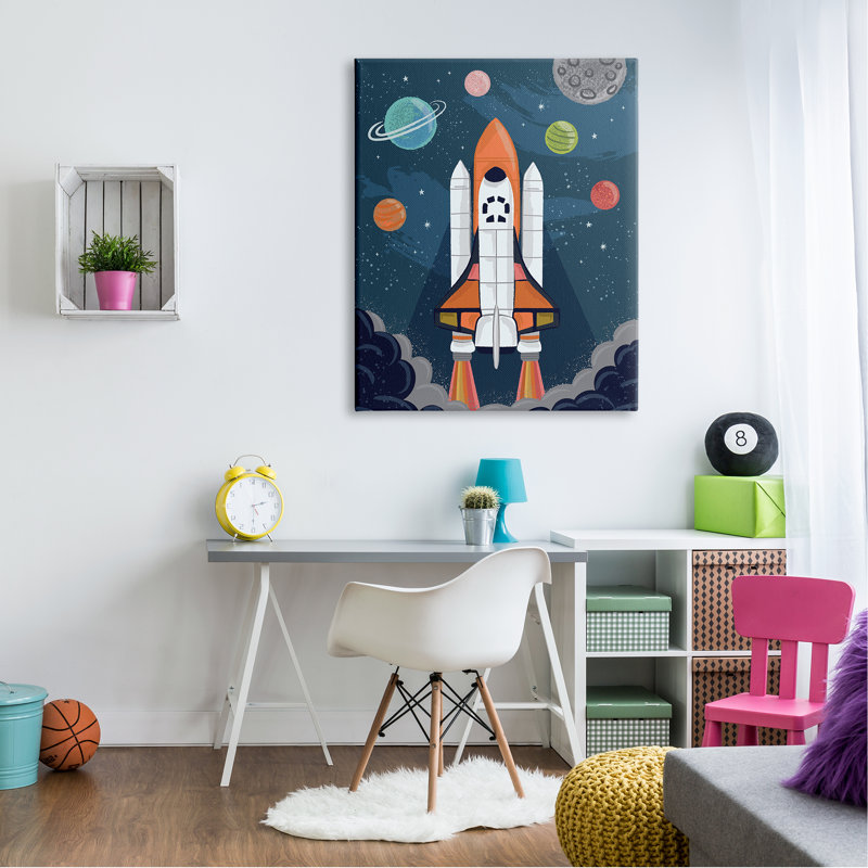 «Rocket Ship Ready for Flight Outer Space Planets», art mural surdimensionné surdimensionné par Lisa Perry White