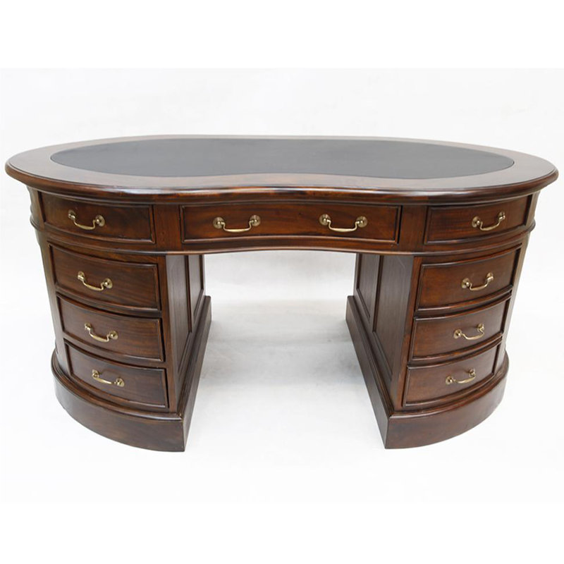 Bureau double caisson Kidney, Brun foncé