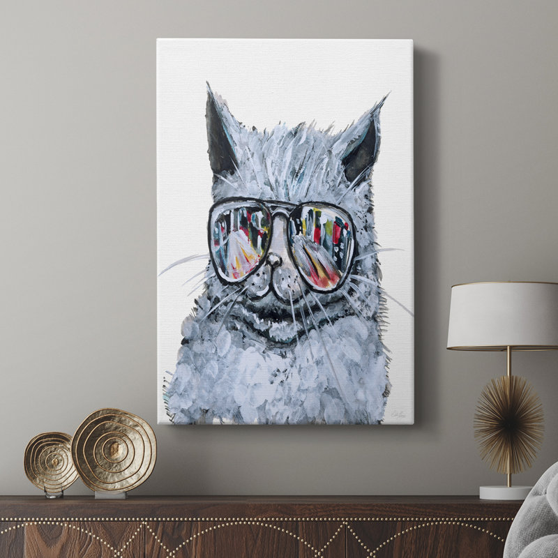 Chaton avec abat-jour - Cavas enveloppés de galerie, H 36 po x l 24 po