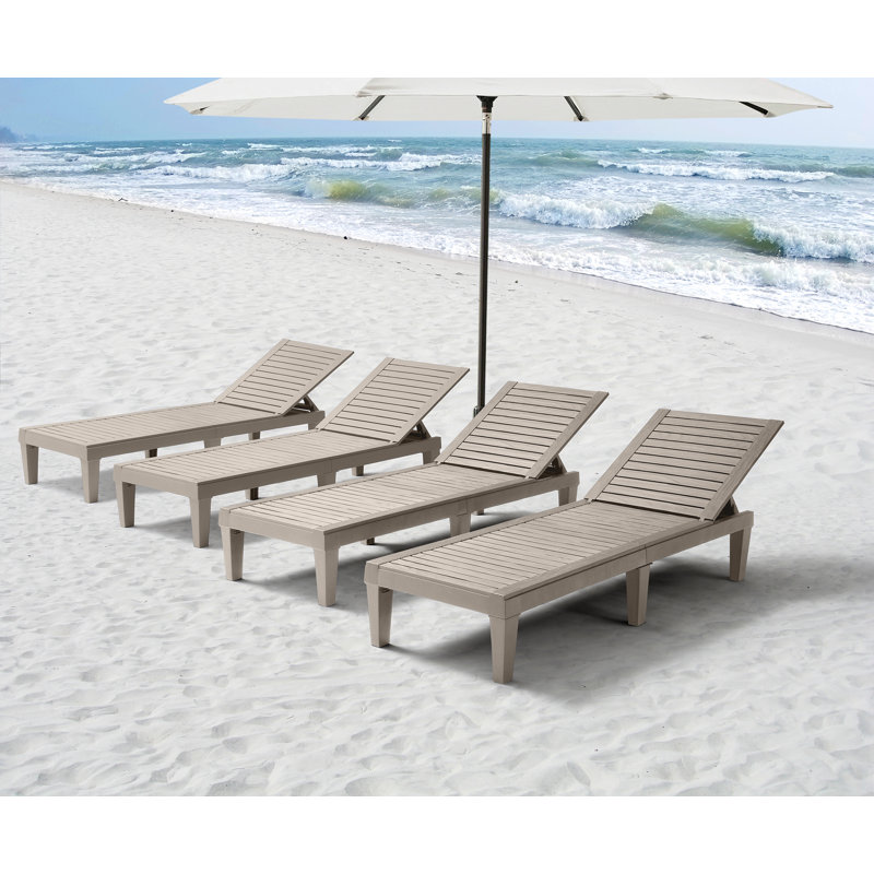 Carrine Waterproof, Lightweight, and Adjustable Outdoor Polyresin Chaise Lounge Chair Set, Sand Beige