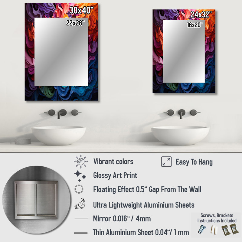 Opt Opt Vibrant Illusions II - miroir décoratif Op Art, miroir mural moderne, impression d'art en métal, 32 po x 24 po