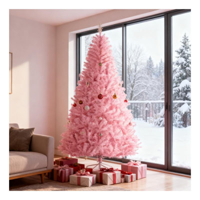 82.8" Pink Artificial Christmas Tree with Auto-Open Metal Frame