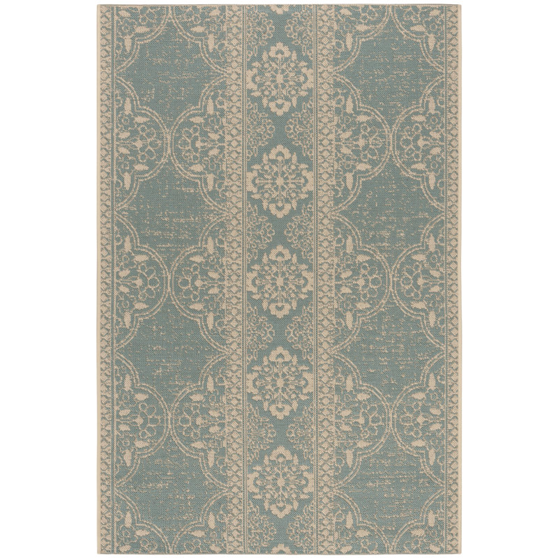 Danya Cream/Aqua Indoor/Outdoor Area Rug, Rectangle 3' x 5'