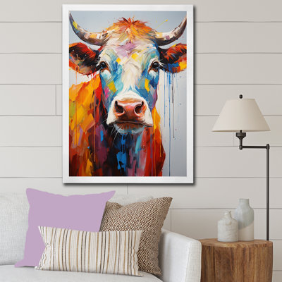 Portrait expressionniste coloré de vache - art encadré de vache