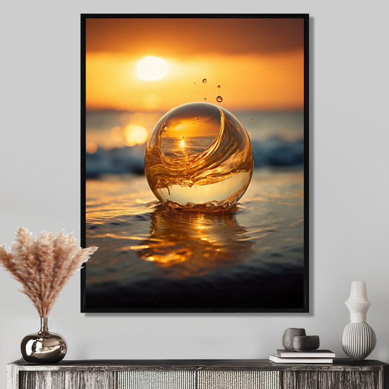 Coucher de soleil sur une goutte d'eau, Toile avec cadre flottant noir, H 40 po x l 30 po x P 1,5 po