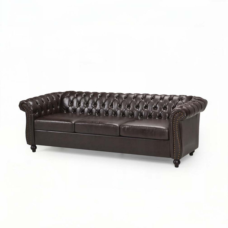 Canapé Chesterfield Marcel, Similicuir brun