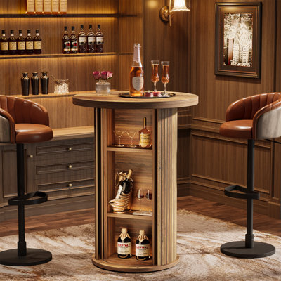 Table basse bistro cannelée 35,4 po avec rangement caché à 3 niveaux, brun (2)