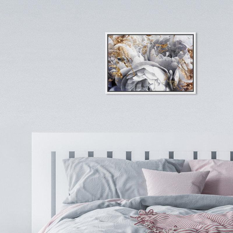 « Her Peony Garden » - impression d'art graphique, l 15 po x H 10 po, Cadre blanc