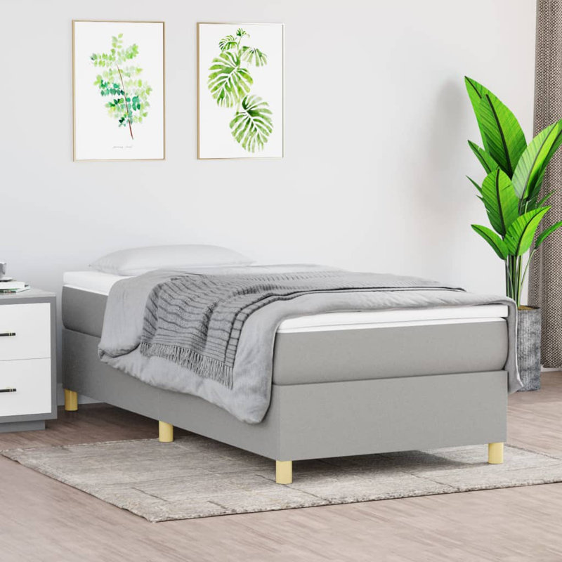 Box Spring Bed Base Platform Bed Frame with Mattress for Bedroom, Extra-long Twin, White/Light Gray