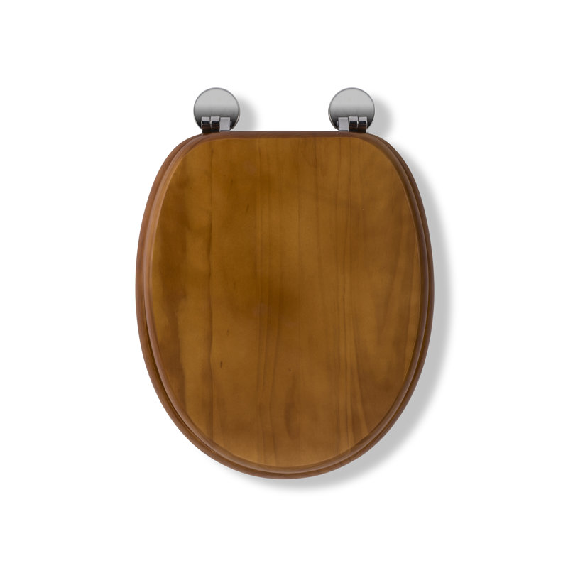 Flexi-Fix Wooden Toilet Seat - Adjustable Hinges with Top & Bottom Fixings Included and Rust Free Chrome Plated Hinge Covers, Antibacterial Treated Surface