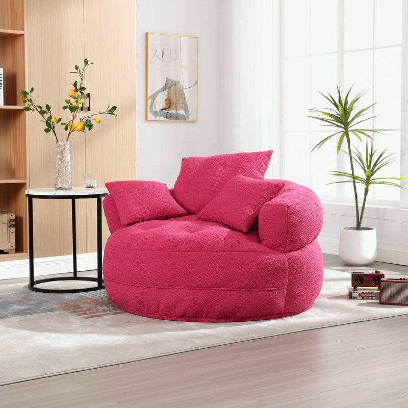 Canapé simple en chenille avec coussins, Rose rouge