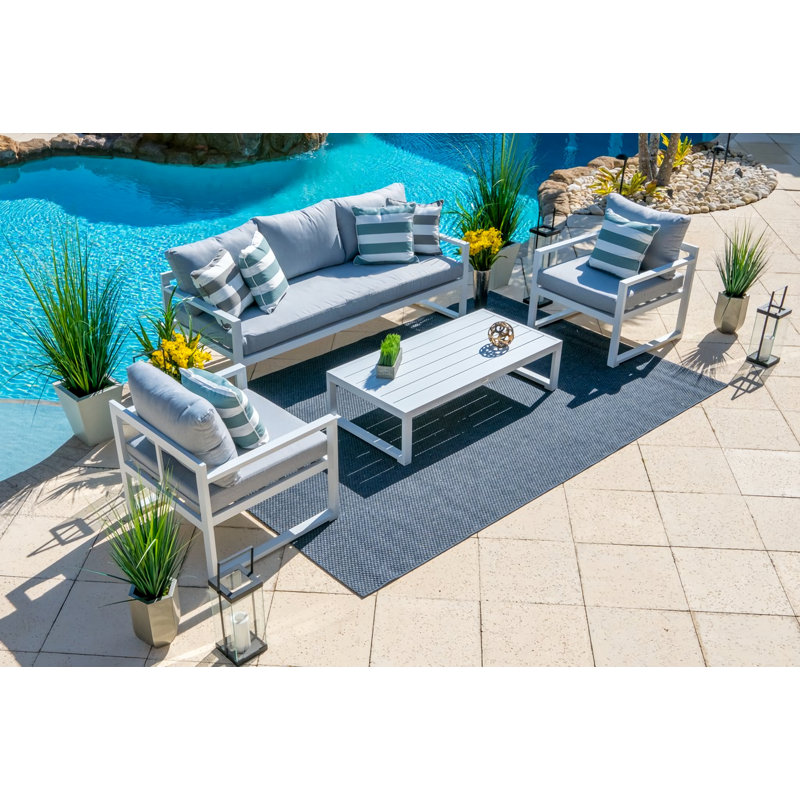 Ensemble de patio complet 14 pièces avec coussins Juno, Blanc