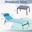 Ensemble de chaises longues de patio 3 pièces Lake Blue, chaises de piscine réglables en aluminium avec table d'appoint
