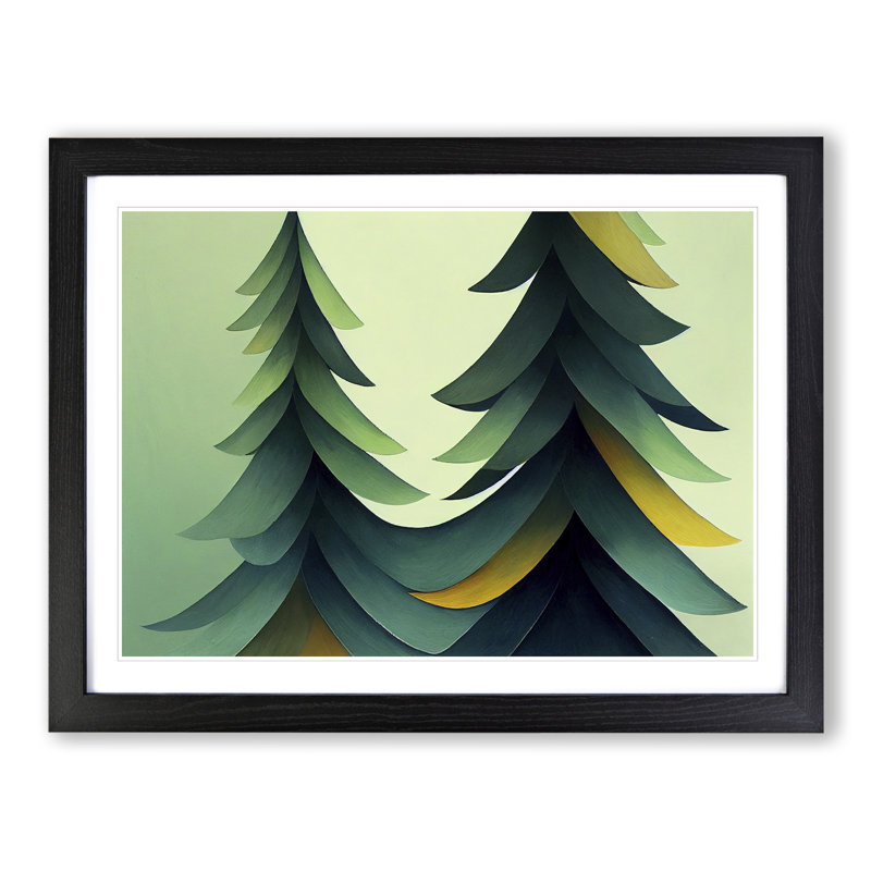 Gentle Abstract Pine Trees - Single Picture Frame Print, Black Framed, 46cm H x 64cm W x 2cm D