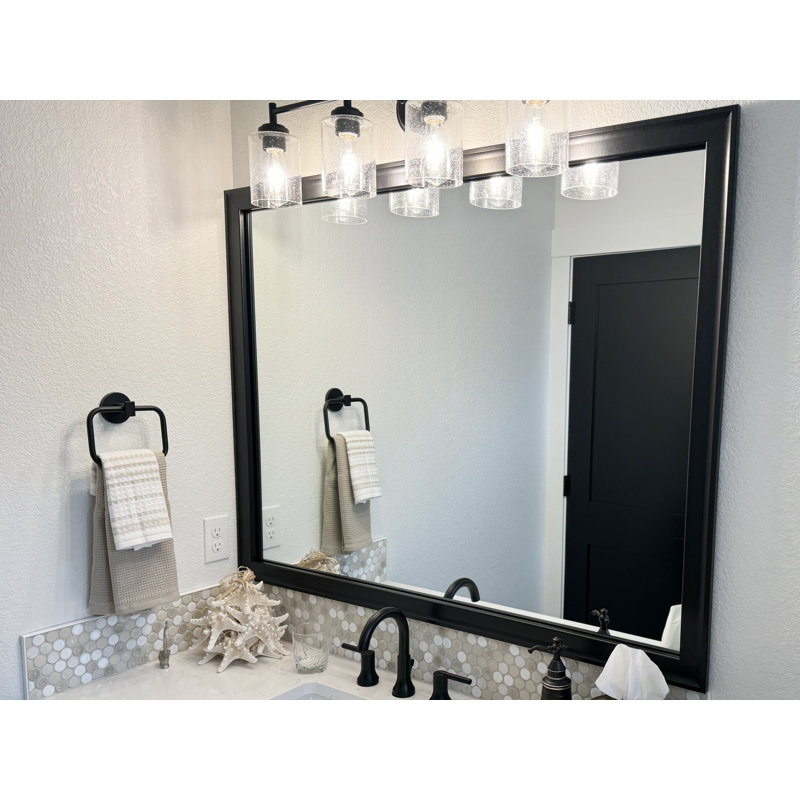 Cadre en bois Morgan avec support de sécurité idéal pour miroir de salle de bain / meuble-lavabo, Noir, 30 po x 36 po