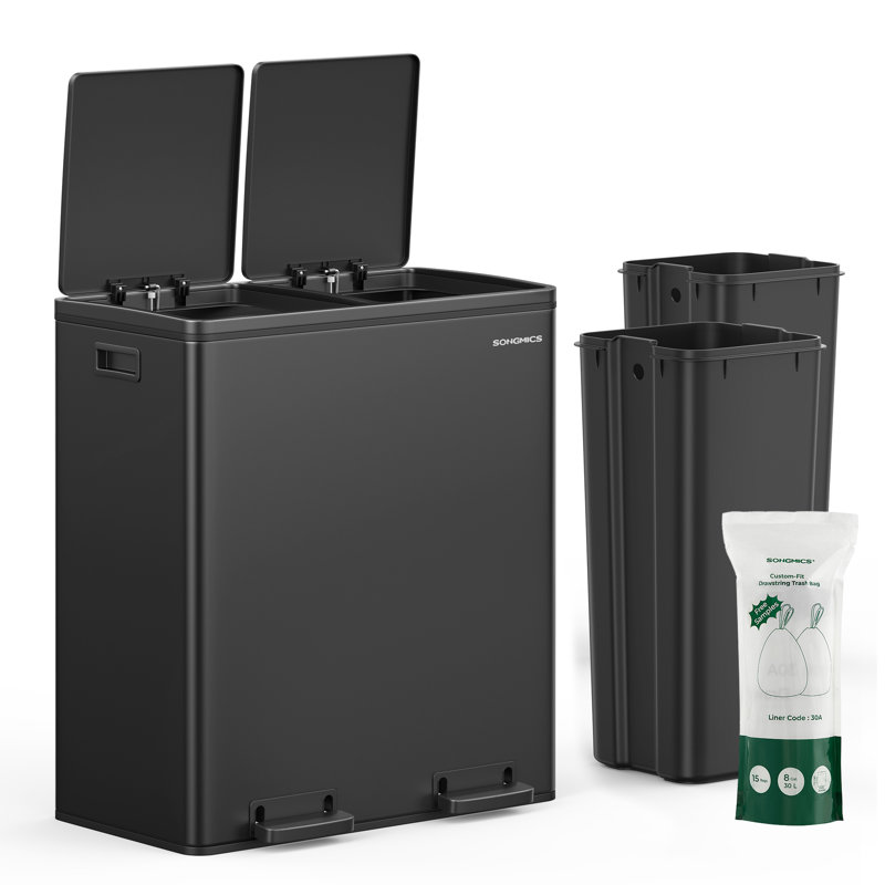 Cardis Steel Step On Multi-Compartment Rubbish & Recycling Bin - 60L, Black