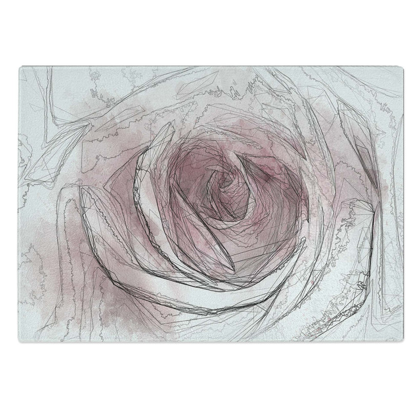 Tempered Glass Pretty Rose Flower Chopping Board, 39 cm W x 28.5 cm L