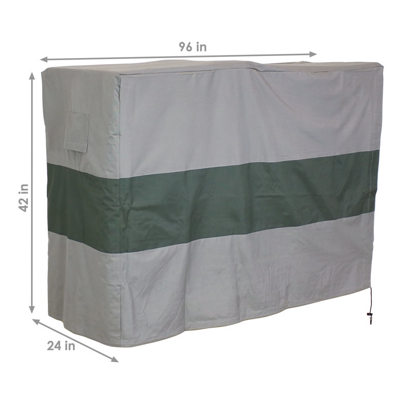 Jeannie Gray and Green Stripe Firewood Log Rack Cover with PVC Backing - 8', 42"H x 96"W x 24"D