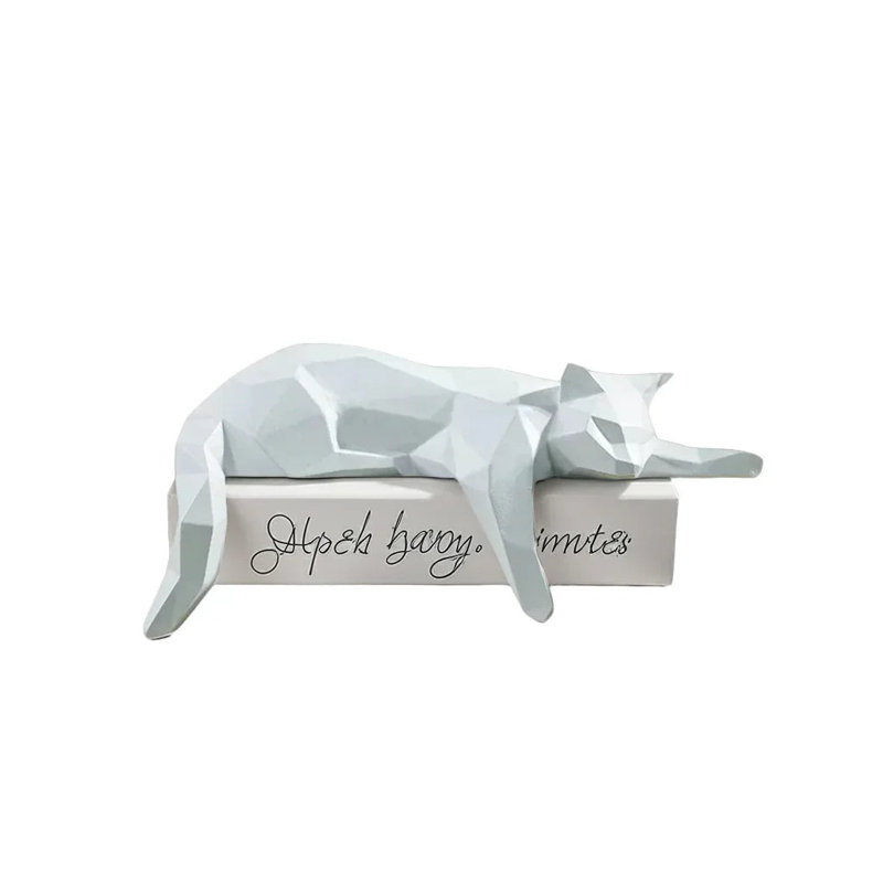 Geometric Lying Cat Figurine, White