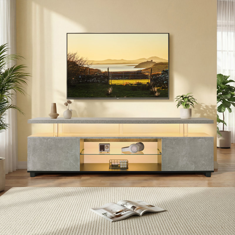 Meuble télé gris, meuble télé à DEL pour le salon, centre de divertissement avec rangement, Gris