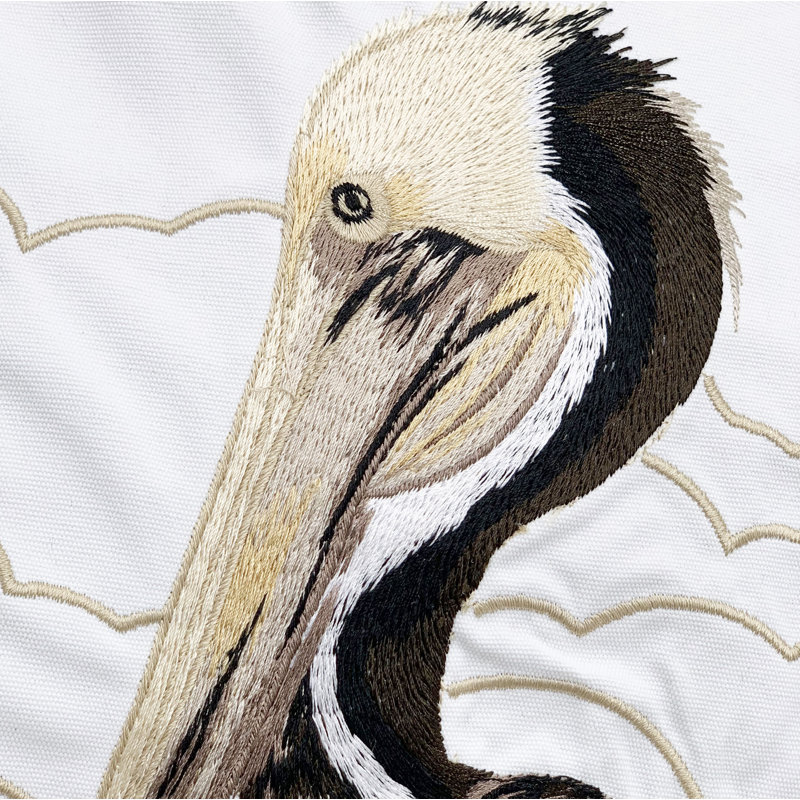 Sunbathing-Brown Pelican Embroidered Indoor Outdoor Pillow