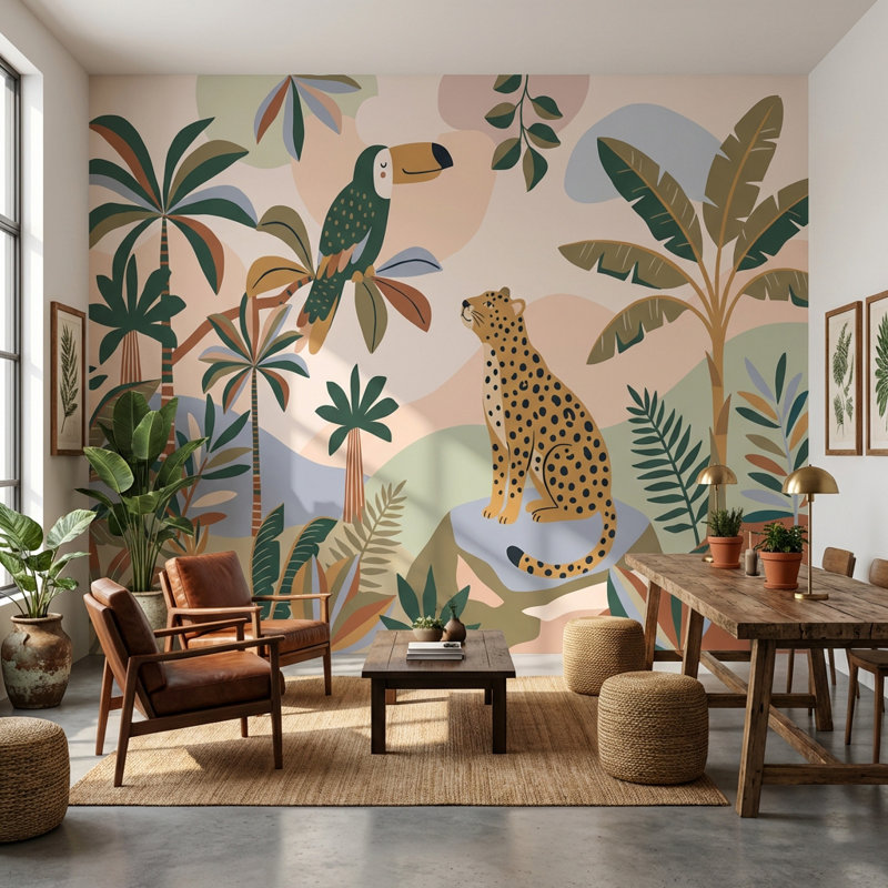 Papier peint léopard tropical, Non tissé non collé, 160 po x 108 po