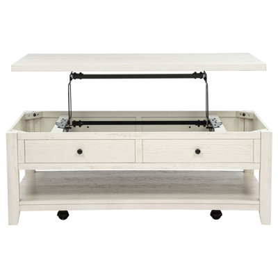 Payne 48-Inch Lift-Top Coffee Table with Hidden Storage and Casters, Distressed White