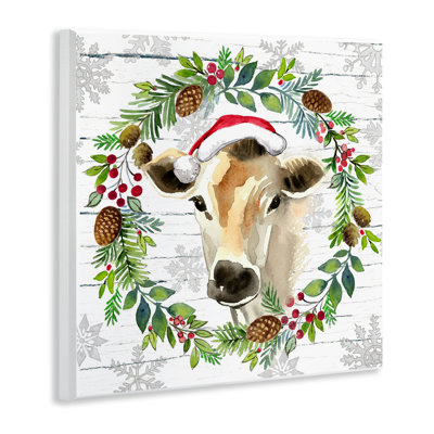 «Winter Farmhouse Cow», art mural sur bois par Elena Vladykina