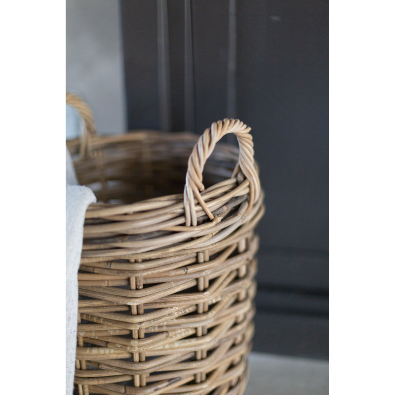 Panier rond en rotin gris Kubu, H 20 po x l 21 po x P 21 po