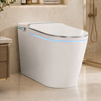 Toilette intelligente avec couvercle d'ouverture / fermeture automatique Sanoxis, toilette télécommandée Map 1000, sièges chauffants à fermeture en douceur, chasse d'eau puissante sans réservoir de 1,28 gallon par chasse