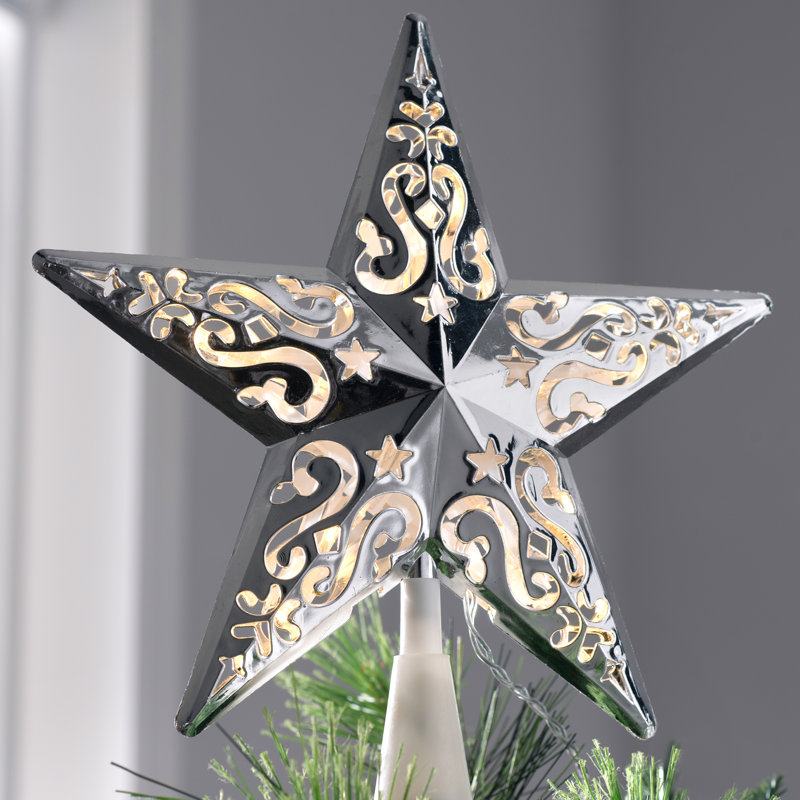 25cm Metal Astrology & Stars Lighted Tree Topper, Silver