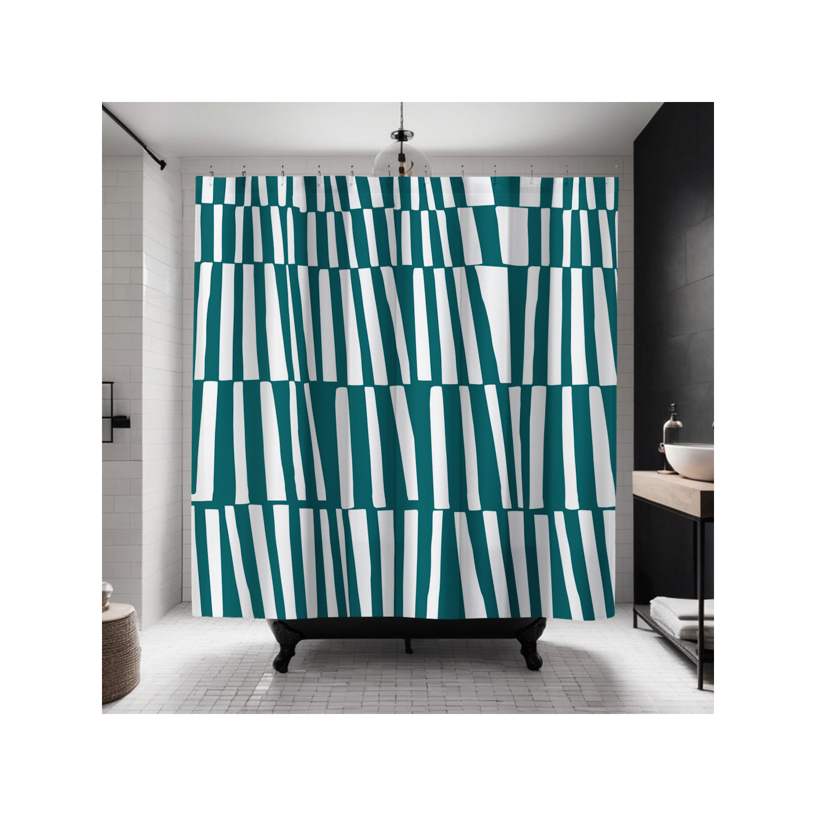 Thora Abstract Mid-Century Shower Curtain, Emerald