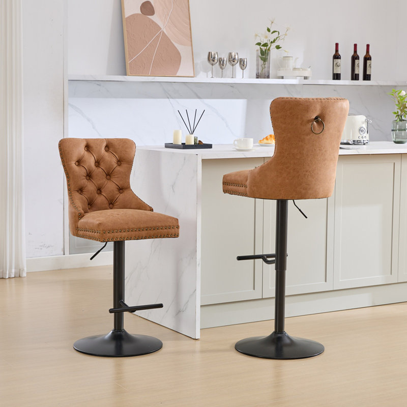 Tabourets de bar pivotants en polyuréthane rétro avec hauteur de siège réglable, Orange