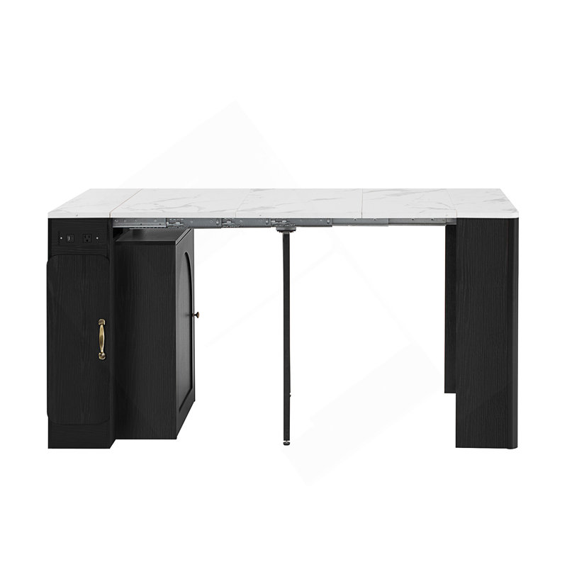 Table de salle à manger extensible avec 3 rallonges amovibles, prise de courant et armoire de rangement