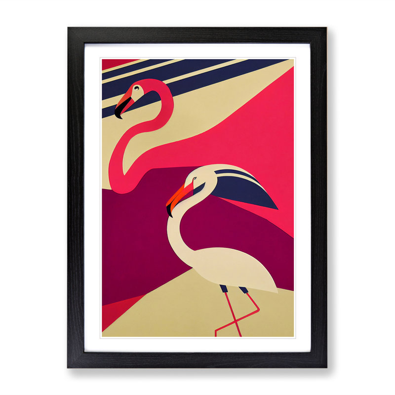 Flamingos - Wall Art, Black Framed Paper, 64cm H x 46cm W x 2cm D