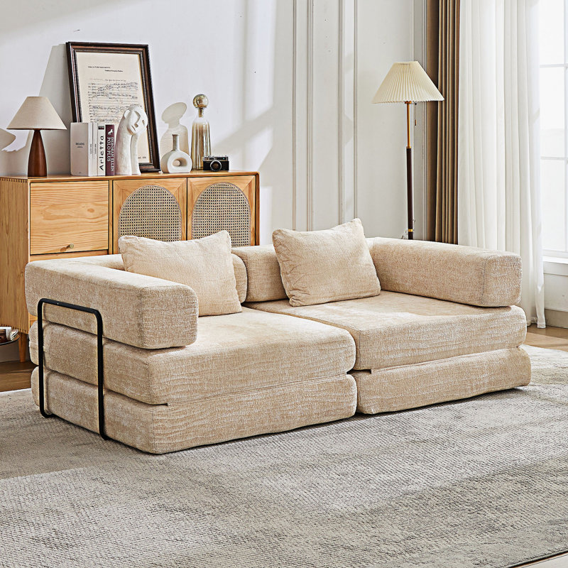 Canapé-lit convertible au sol, L 78,75 po, Chenille beige
