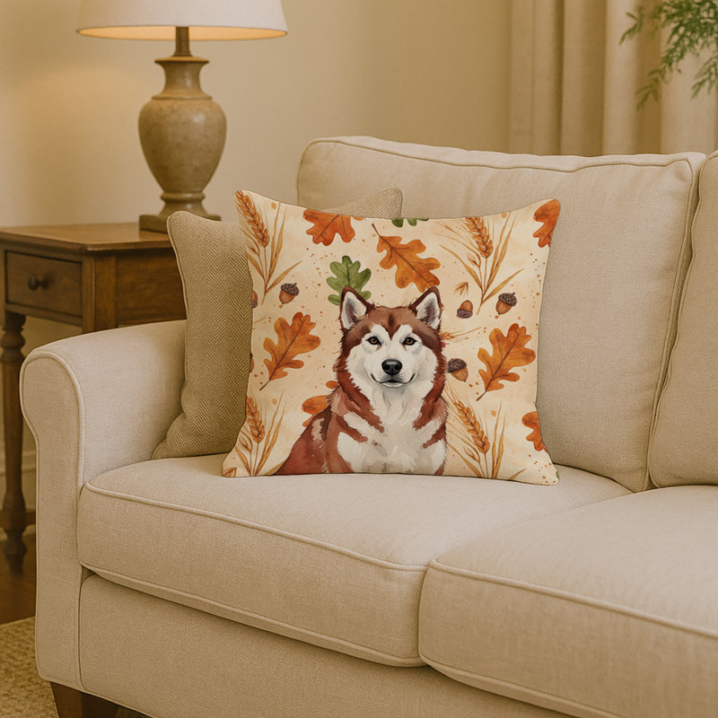 Red and White Alaskan Malamute Heirloom Fall Throw Pillow, Square 14", Red and White Alaskan Malamute
