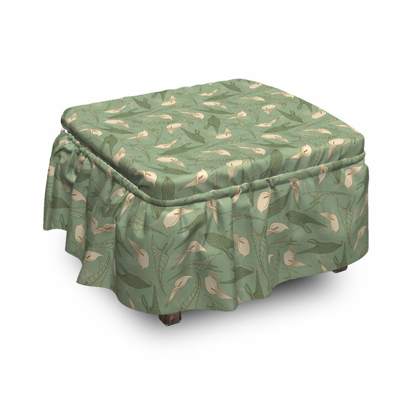 Housse pour repose-pieds vert callas et feuilles de fleurs
