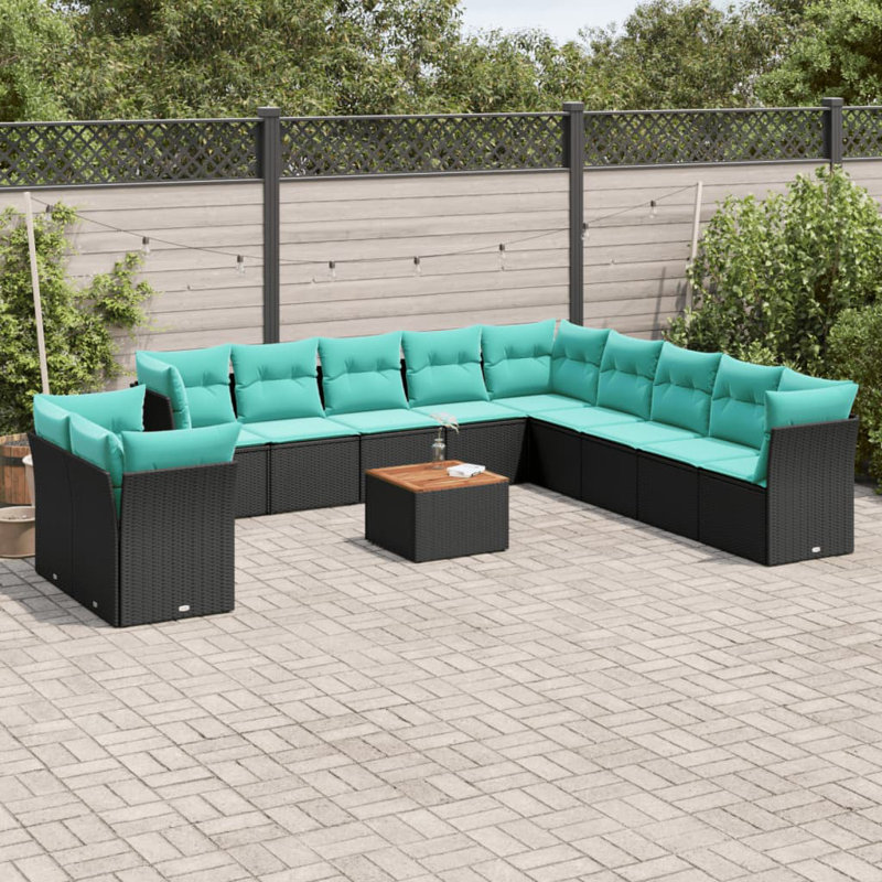  Ensemble de canapé de patio 12 pièces avec coussins en rotin de polyester noir