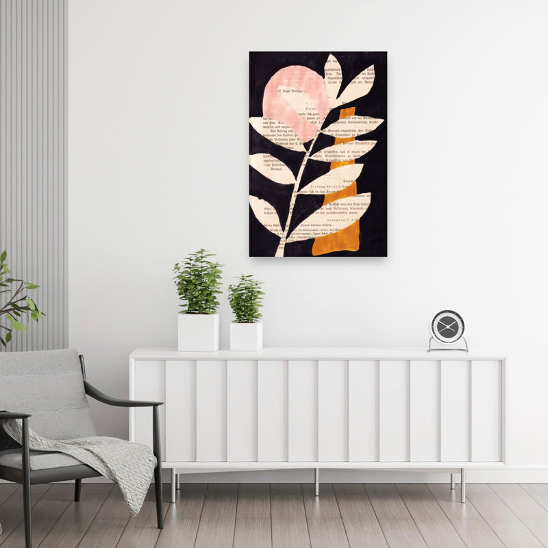 Abstract Leaves With Black Background Gouache Painting Abstract Bold Contemporary Rose Nature Plant Wall Art Print by Annick - Print