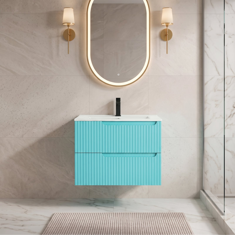 Meuble-lavabo moderne avec façades de tiroirs Citiscape, Bleu Tiffany