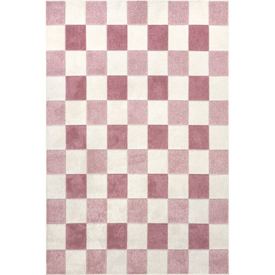 Tapis à carreaux Aubrey pour le salon, la chambre et la cuisine, rose / crème