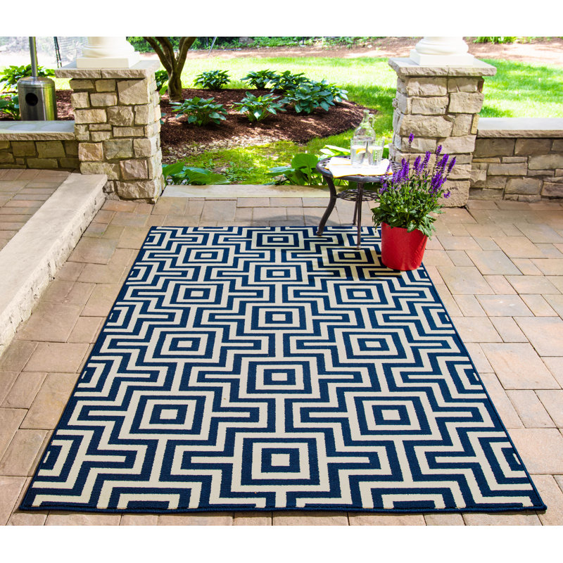 Tapis tissé à la machine bleu Turnbow, Rectangle 3 pi 11 po x 5 pi 7 po