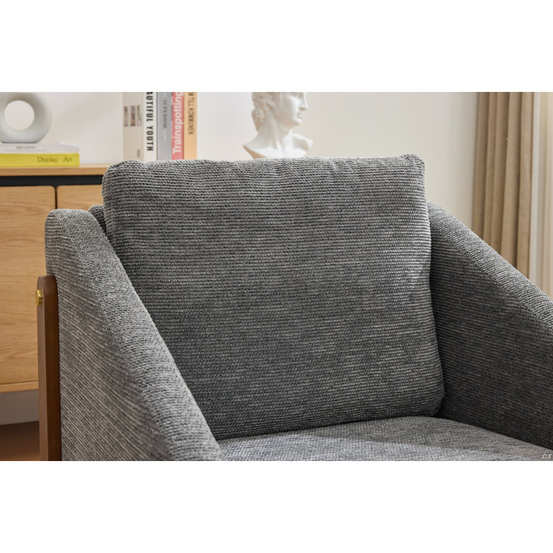 Upholstered Accent Armchair With Wood Accent Base, Grey Chenille Incorrect