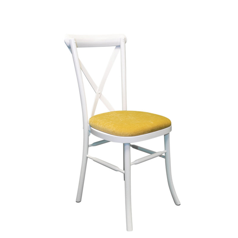 Atkins 43cm H Polyester Blend Upholstered Cross Back Stacking Side Chair, White, Mustard