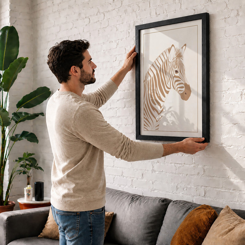 Zebra Head Study Minimalist - Framed Print, A4 - 29.7 x 21.0 cm, White