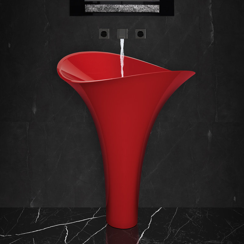 Vivian Tall Glass Handmade Oval Pedestal Bathroom Sink, Red