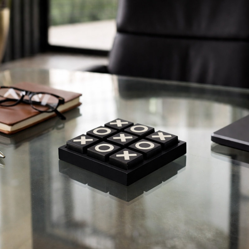 Jeu de table classique Tic Tac Toe pour décor de table - Jeu de table basse décoratif pour le salon ou la soirée familiale - 6 po, noir et blanc